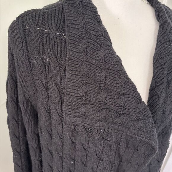 Talbots Size Small Black Cable Knit Cotton Wool Blend Open Front Cardigan - Picture 2 of 5
